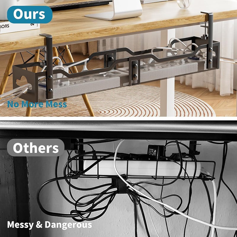 Litwaro Under Desk Cable Management Tray Black, Cable Management Under Desk No Drill, 25'' Cable Tray with Clamp for Wire Management, Cord Organizer for Office, Home - No Damage to Table - Image 4